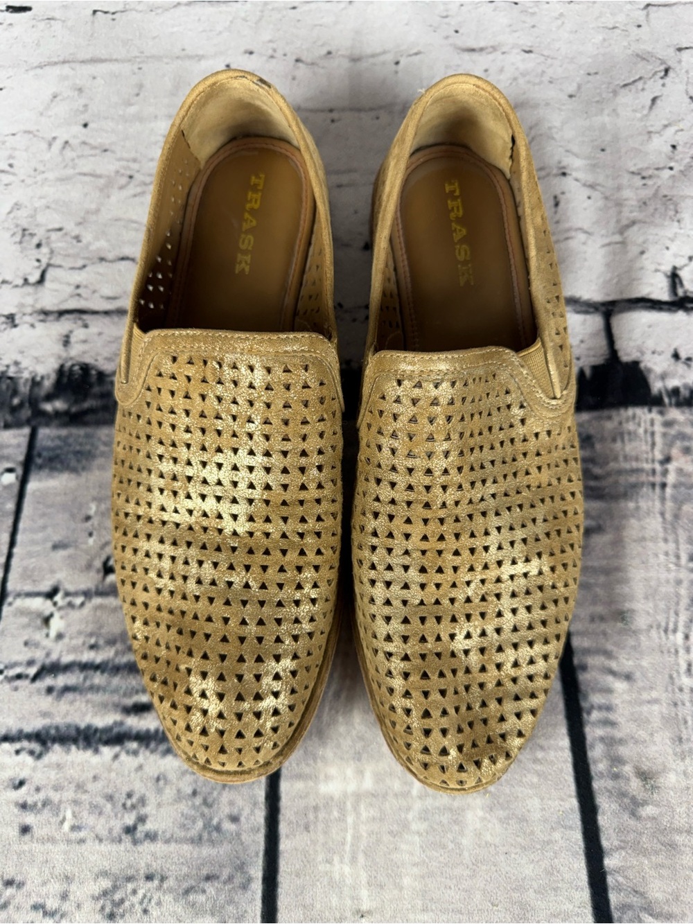 Trask Shoes Size 10 Women's Perforated Loafers Slip On Beige Suede